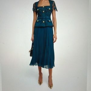 Self Portrait teal lace bodice midi dress, size 6 US, 10 UK.